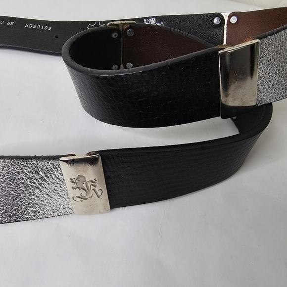 Otto Kern Silver, Black & Metal Leather Belt Large Silver Buckle - Picture 3 of 8